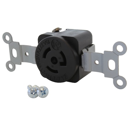 Ac Works Locking Receptacle, L7-15R, 15 A, 277V AC, 2 Pole, Flush Mount, Black FML715R